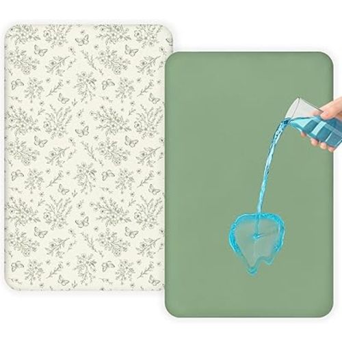 FIOBEE Baby Bassinet Sheets for Girls Boys 2 Pack Waterproof Bassinet Mattress Elastic Fitted Crib Sheets Universal Fit for Hourglass Oval and Rectangle Bassinet Sheet, Green