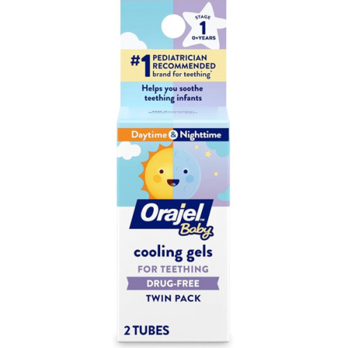 Orajel Baby Daytime & Nighttime Cooling Gels for Teething, Drug - Free, #1 Pediatrician Recommended Brand for Teething*, Two 0.18oz Tubes