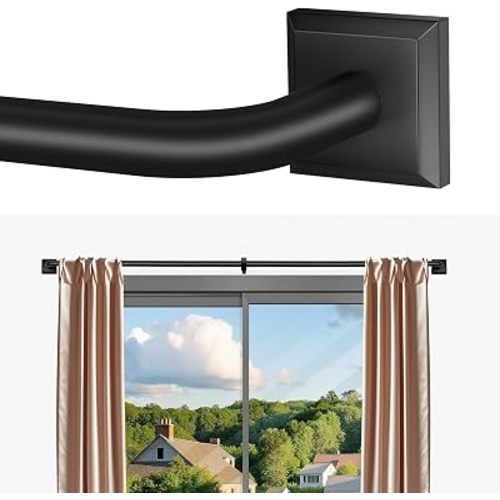 Black Curtain Rods for Windows 28-48Inch Heavy Duty French Return Rod, Wrap Around Blackout Curtain Rods, Adjustable Room Darkening Drapery Rod for Bedroom, Living Room, Sliding Door & Outdoor Patio