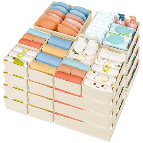 DIMJ Drawer Organizer Clothes, 24 Pack Dresser Organizer, Foldable Closet Organizers and Storage, Fabric Dresser Drawer Organizers, Drawer Dividers for Nursery, Baby Clothes, Underwears, Sock