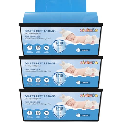 Diaper Refill Bag 7-Layer Odor Control Extra Thick for Genie Easy Roll & Platinum Pail, 3-Pack (90 Bags), Holds Up to 4200 Newborn Diapers
