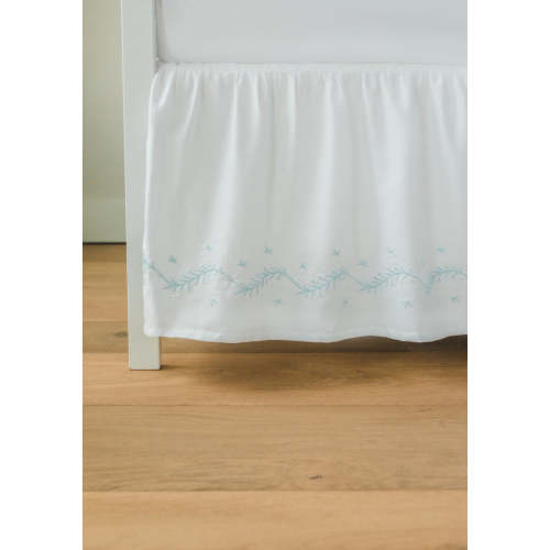 Embroidered Crib Skirt in Sky