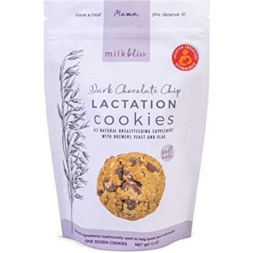 MilkBliss Dark Chocolate Chip Oatmeal Lactation Cookies with Brewers Yeast for Breastfeeding and Breastmilk Supply Increase-12 oz