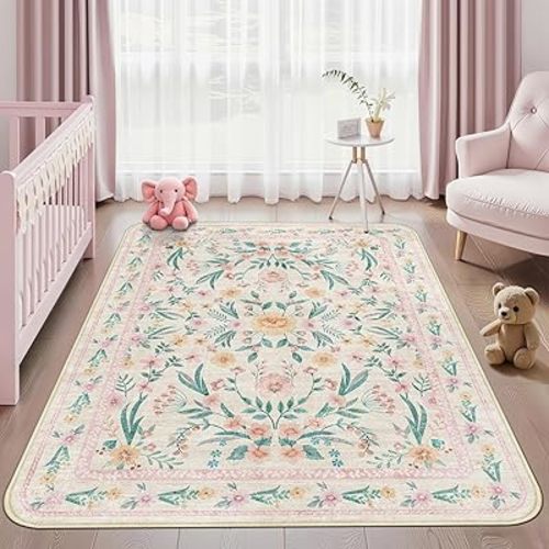 Pink Floral Rug - 5x7