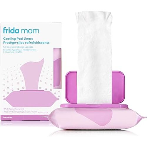 Frida Mom Witch Hazel Perineal Cooling Pad Liners for Postpartum Care, Hospital Bag Essentials for Pain Relief After Birth, Full-Length Medicated Cooling Pad Liners (24ct)