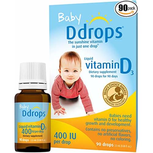 Ddrops Baby 400 IU, Vitamin D, 90 Drops 2.5mL (0.08 fl.oz) - 0.08 Fl Oz (Pack of 1)