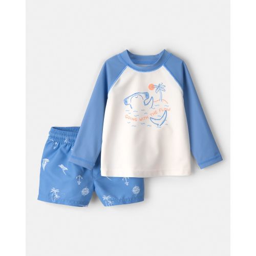 Baby Boy 2-Piece Shark Long-Sleeve Rashguard Swimsuit Set - Blue/White | Carter's