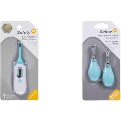 Safety 1st 3-in-1 Nursery Thermometer, Analog & Fold-Up Nail Clipper, 2-Count - Colors May Vary