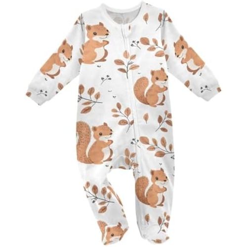 vvfelixl Cute Squirrel with Tail Baby Sleepers for Girl Boys Newborn Baby Play One-Piece Footies for 0-3 Months