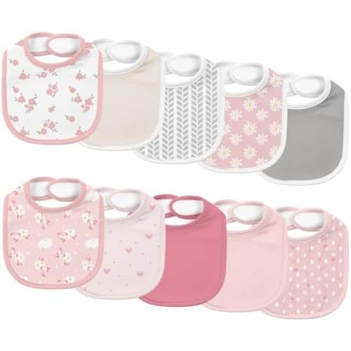 10 Pack Cotton Snap Bibs for Baby Boy Girl, Super Soft Drool Bibs for Teething and Feeding