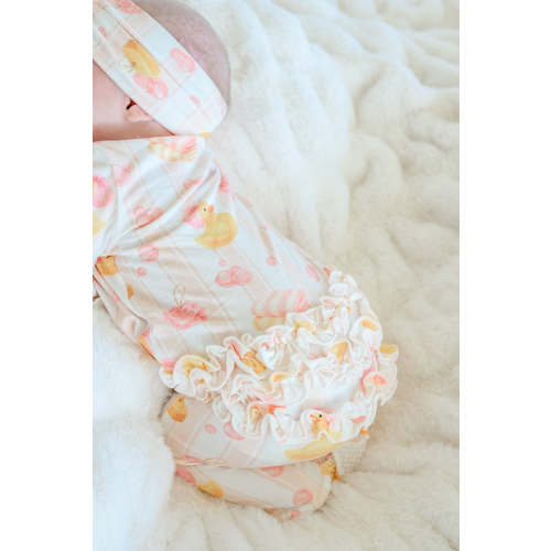 Ruffle Bamboo Zipper Footie | Bubble Duckies Pink