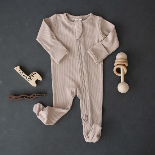 Organic Footed Zipper Baby One Piece, Romper, Pajamas, PJs, Footies, Girl, Boy, Newborn, Mushroom, Truffle, Sustainable, Ecofriendly