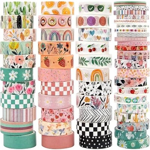 55 Rolls Holiday Washi Tape Set - Decorative Tape Seasonal Bohemian Colored Tape, Cute Washi Tapes for Journaling Supplies, Scrapbooking Supplies kit, Summer Scrapbook Supplies