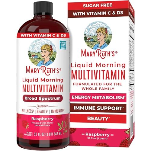 MARYRUTH'S Liquid Morning Multivitamin for Women, Men & Kids | Vitamin A C D E B6 B12 Biotin Zinc | Beauty | Vegan | Non-GMO | Gluten Free | 32 Servings