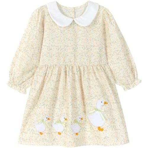 FreeLu Girls Cartoon Applique Dresses Striped Casual Dress Cotton Jersey Longsleeve T-Shirt