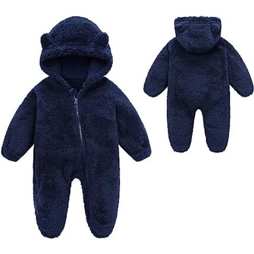 YMYDYFC Baby Fleece Hooded Romper Winter Outwear Jumpsuit Snowsuit Bear Ear Outfits for Boys Girls