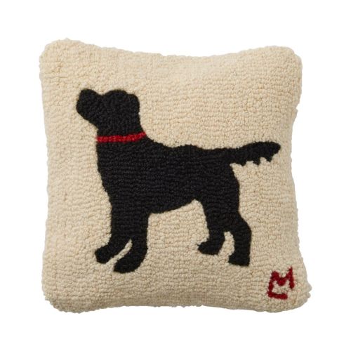 Wool Hooked Throw Pillow, Black Dog, 14" x 14"