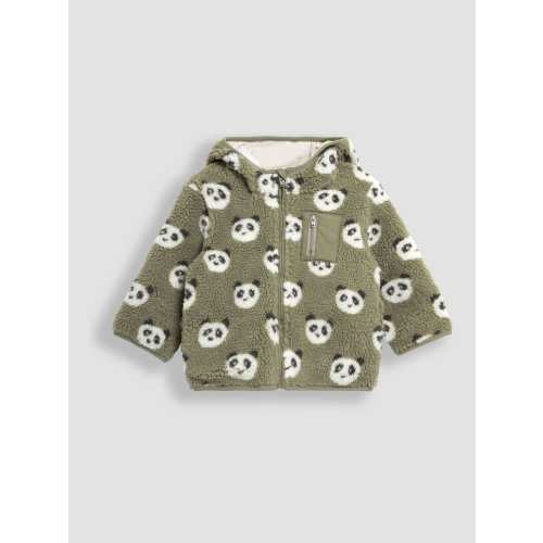 JoJo Maman Bébé Khaki Green Panda Hooded Teddy Fleece Jacket