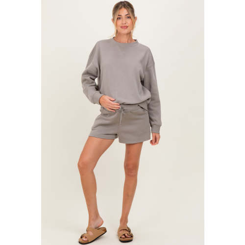 Taupe Fleece Sweatshirt Shorts Maternity Set