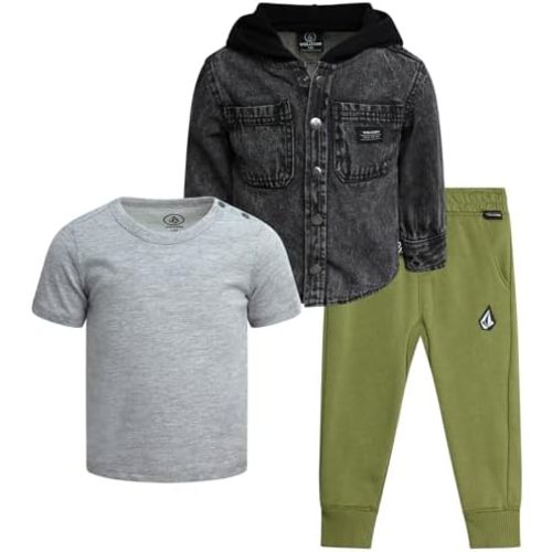 Volcom Baby Boys 3-Piece Hooded Sherpa-Lined Shacket, Tee & Jogger Set
