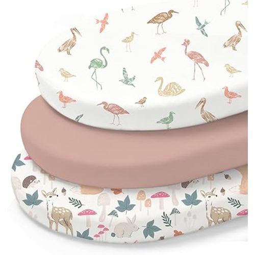 Little Grape Land Bassinet Sheets 3 Pack, 33" x 18" Fitted Bassinet Sheets Up to 4" Deep Pocket, Ultra Soft Baby Bassinet Fitted Sheets for Bassinet Mattress, Forest Friends