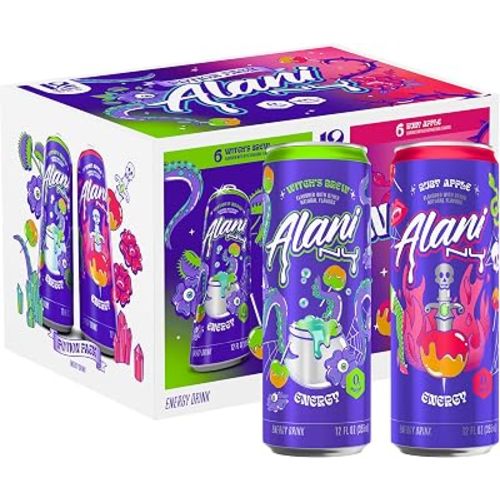 Alani Nu VARIETY PACK WITCH'S BREW, RUBY APPLE Sugar Free, Low Calorie Energy Drinks, 200mg Caffeine, Antioxidants, Biotin B Vitamins, Zero Sugar, 15 Calories or Less, 12 Fl Oz Cans (12 Pack)