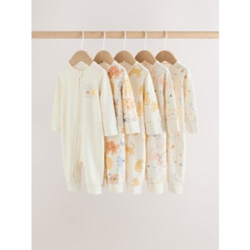 Buy Neutral 5 Pack Two Way Zip Footed Baby Sleepsuits (0-2yrs) from Next Australia
