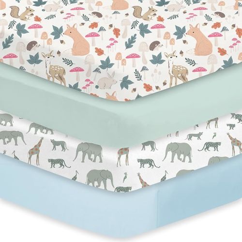 Little Grape Land Crib Sheets 4 Pack, Baby Crib Sheet Set for Standard Crib & Toddler Mattress, Super Soft Breathable Crib Mattress Sheets Fitted Girl & Boy, Cactus & Leaves