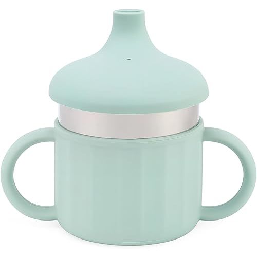 Lulyboo Stainless Steel Sippy Cup | Leakproof Toddler Cup with Handles, Spill-Resistant Lid & Straw | BPA-Free, Double-Wall Insulated for Warm & Cold Drinks (Sage)