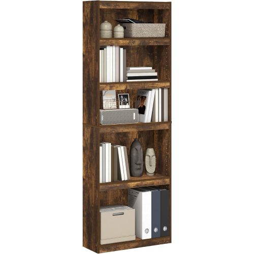 Furinno Jaya 5-Tier Book Shelf, Open Shelf Bookshelf, Amber Pine