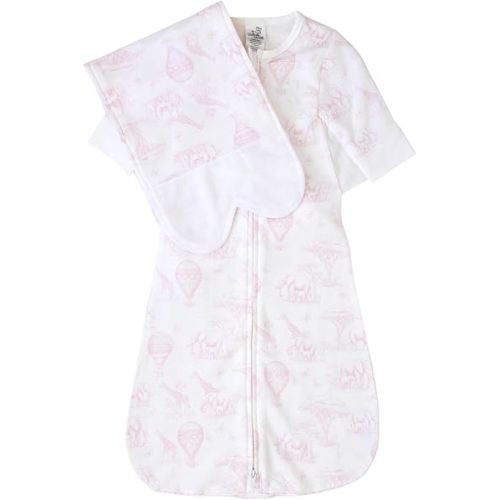 The Butterfly Swaddle: Safe Organic Newborn Baby Sleep Sack & Wrap Blanket | Natural Transitional Accessory for Calming Sleep Support (Pink Safari, Med/Large)