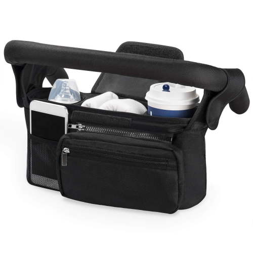 Stroller Organizer Bag with Cup Holders, Detachable Wrist Strap Diaper Bag for Parents, Insulated Multifunctional Storage Bag for Strollers, Pushchair Accessory Bag for Daily Outings