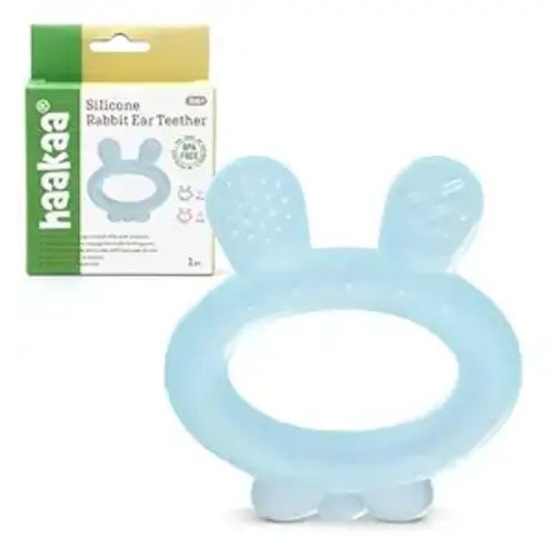 Haakaa Silicone Baby Teether - Rabbit Ear Frozen Teething Toy for Babies 3-6 Months- Cold Teething Relief - BPA Free Silicone -Blue