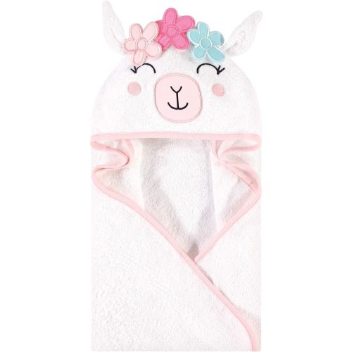 Hudson Baby Unisex Baby Cotton Animal Face Hooded Towel, Flower Llama, One Size