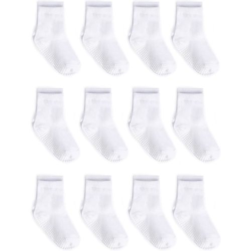 ZAPLES Baby Non Slip Grip Crew Socks with Anti Skid Soles for Infants Toddlers Kids Boys Girls