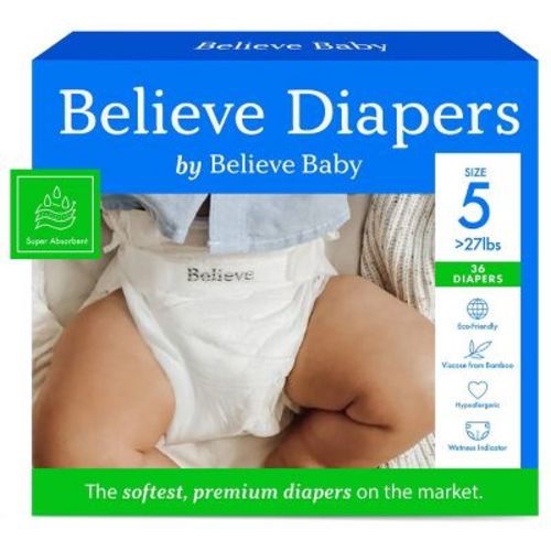 Believe Baby Premium Soft Hypoallergenic Disposable Diapers - Size 5 - 36ct