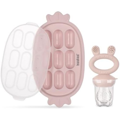Haakaa Baby Fruit Food Feeder & Silicone Freezer Nibble Tray Combo - Breastmilk Popsicle Mold for Baby Cooling Relief, BPA Free Baby Mesh Food Feeder for Infant Self Feeding