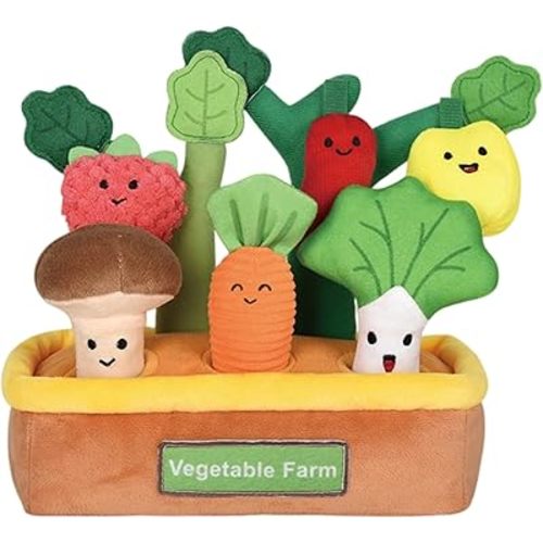 Montessori Baby Sensory Activity Toy 6-12 Months,Soft Pull-Out Vegetable Harvest with Rattle, Crinkle Carrot for Fine Motor Skills 6 Month Old, Interactive Plush Farm Toy for Babies Gifts