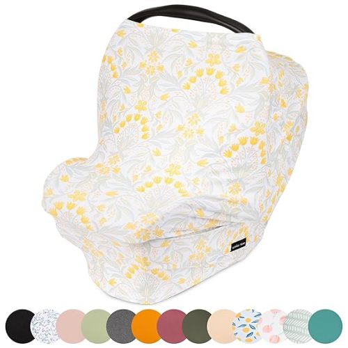 Simka Rose Car Seat Cover Baby & Nursing Cover Up for Breastfeeding – Breathable Multi-Use Privacy Nursing Canopy, Soft Stretchy Rayon Blend Carseat for Baby Boys & Girls – Yellow Flowers