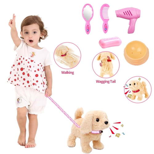 Suorfoxs Walking Dog Toy Plush Toy for Toddler Girls with Walking, Barking, Tail Wagging, and Head Nodding Actions