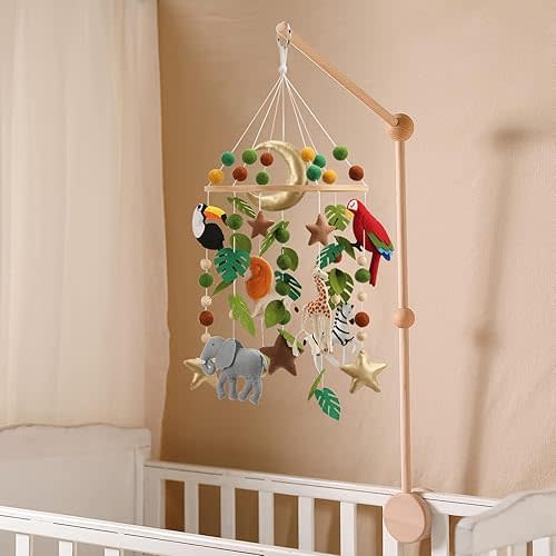 Safari Mobile for Crib - Colorful high Contrast Gender Neutral Jungle Crib Mobile for a Safari Themed Nursery