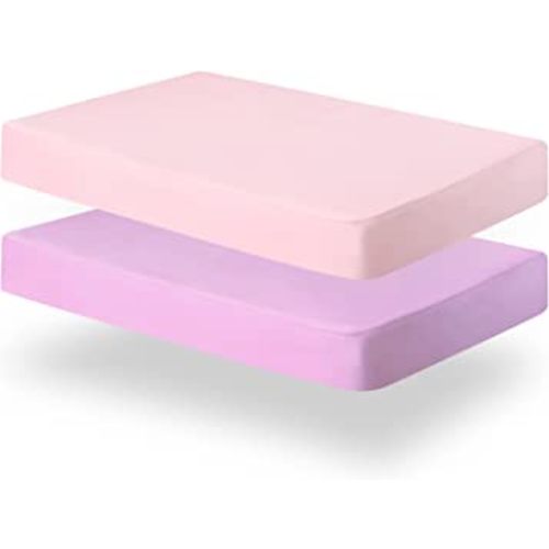 Biloban Crib Sheets Fitted, 2 Pack Crib Sheet Fits for Standard Crib Mattress, Neutral Toddler Bed Sheets for Baby Boys and Girl, Pink & Violet, 52”X 28”