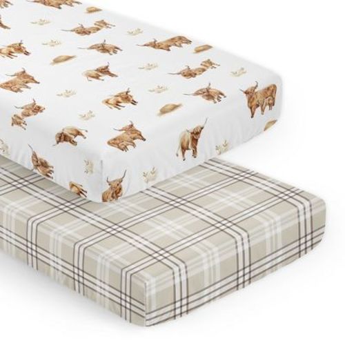 Sweet Jojo Designs Boy, Girl, Unisex/Gender Neutral Fitted Crib Sheets Set - Boho Highland Cow Brown and Taupe 2pc