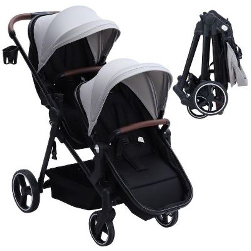 Double Stroller for Infant Toddler, Reversible Tandem Stroller w/ One-Hand Fold, 5-Point Harness, For Twins/ Second Child, Lightweight 2 Seat Stroller