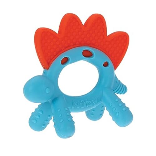Nuby Geo Zoos Massaging Teether - Baby Teething Toy - Soft Easy Grip - 3+ Months - Dino