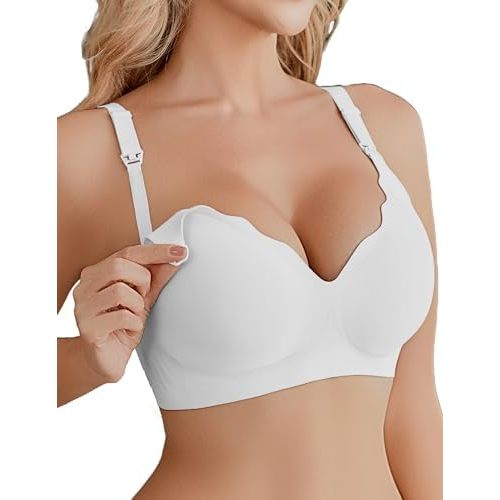 Ekouaer Nursing Bra Wavy Breastfeeding Bras for Women Seamless Maternity Support Wireless Pregnancy Sleep Bralette