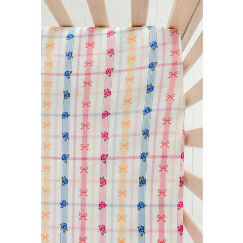 Floral Bow and Plaid Crib Sheet