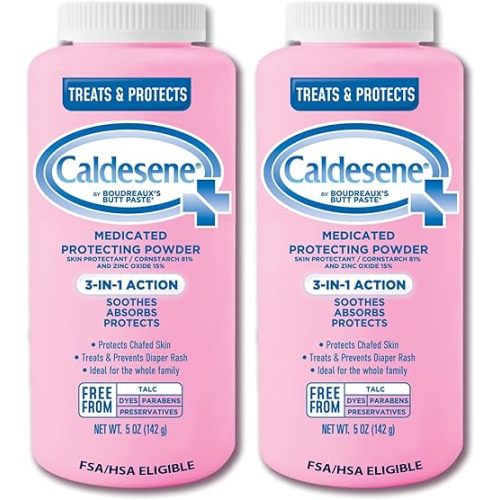 Caldesene Medicated Protecting Body Powder with Zinc Oxide and Cornstarch, Talc-Free Baby Powder Soothes & Protects, 5 Oz. (Pack of 2)