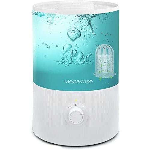 MegaWise Healthy Top-Refill Cool Mist Humidifiers for Bedroom, 24dB Ultrasonic Air Vaporizer with Water Filter for Baby [PP Material], Colorful Night Light,1 Gal Essential Oil Diffuser, Auto Shut Off