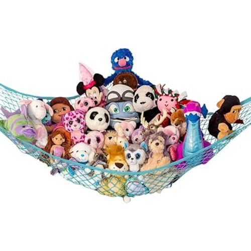 Extra Large Stuffed Animal Storage Hammock 1 Pack | Holds 12 lbs | Corner Stuffed Animal Organizer | Plushie Net for Stuffed Animals | Stuffy Storage, Cute Bedroom, Room Decor | Light Blue